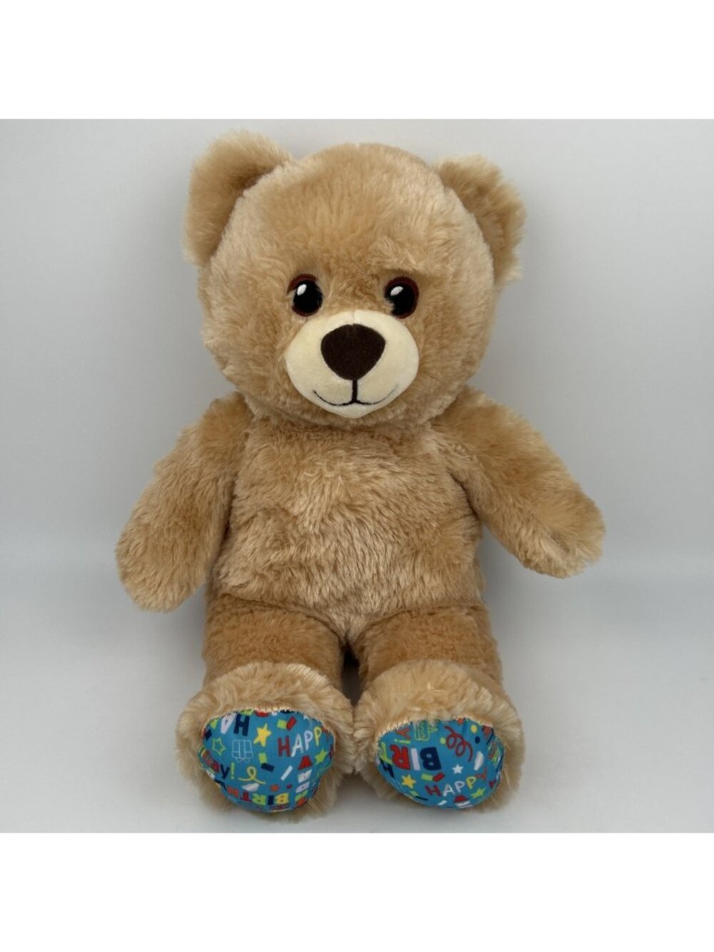 Happy Birthday Build a Bear Plush Tan Bear Blue Confetti BAB Teddy Bear 16”